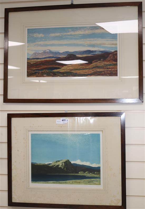 David Young Cameron, two colour prints of Scottish landscapes, signed in pencil 30 x 55cm and 30 x 42cm